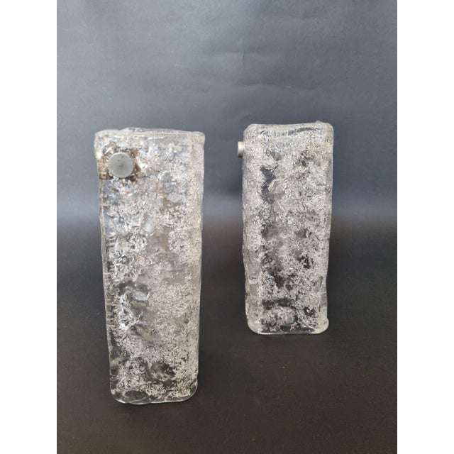Mid-Century Murano Ice Glass Wall Sconces by Kaiser Leuchten, Germany, 1970s, Set of 2 For Sale - Image 8 of 16