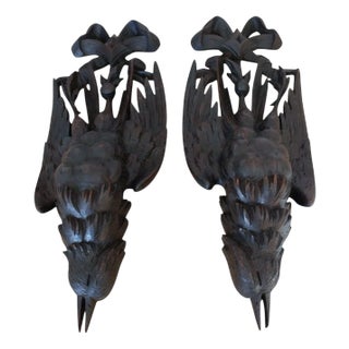 Antique Black Forest Wall Ornaments in Hand-Carved Walnut, 19th Century, Set of 2 For Sale