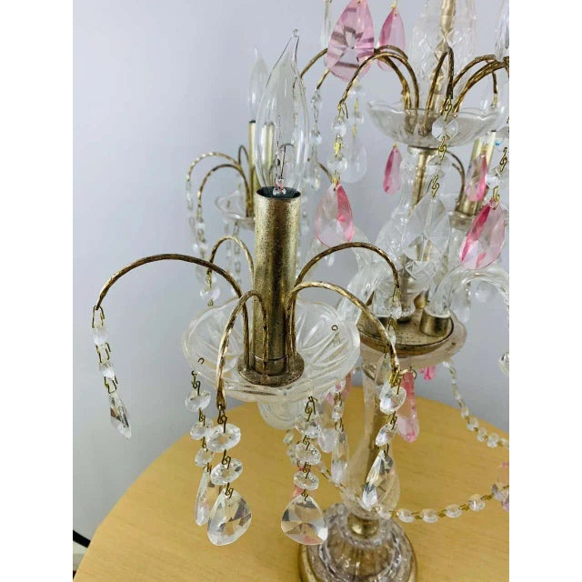 Transparent French Neoclassical Cut Crystal Girandole or Table Lamp For Sale - Image 8 of 13