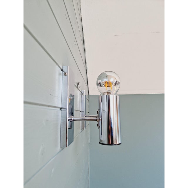 Silver Tubular Wall Lights in Chrome Metal, 1970s, Set of 2 For Sale - Image 8 of 17