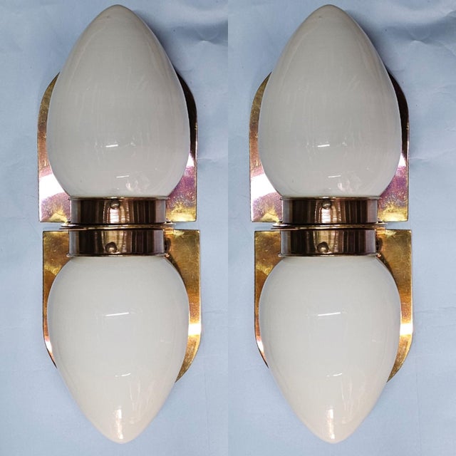 Pair Vintage Art deco light Old Lamp Wall Sconces Fixture Brass & Milk Glass Shade Ship Light Lamp Excellent Working...