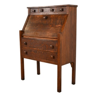 Stickley Brothers Style Antique Mission Oak Arts & Crafts Drop Front Secretary Desk, Circa 1910 For Sale