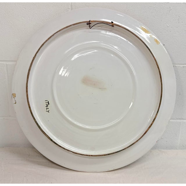 Ceramic Large Vintage Hand Painted Italian Majolica Pottery Charger Dish Plate 20 Inches For Sale - Image 7 of 12