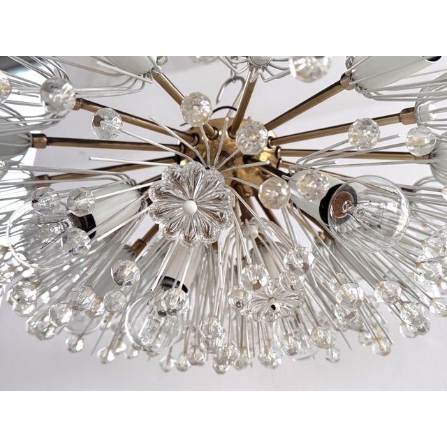 Metal Large Brass and Glass Snowflake Sputnik Starburst Flush Mount from Rupert Nikoll, 1970s For Sale - Image 7 of 18