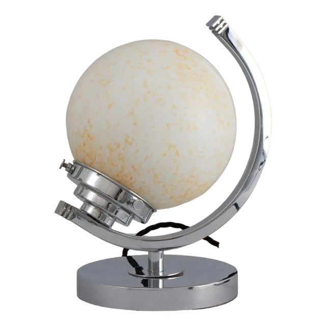 British Art Deco Table Lamp with Half Moon Chrome Frame, 1930 For Sale