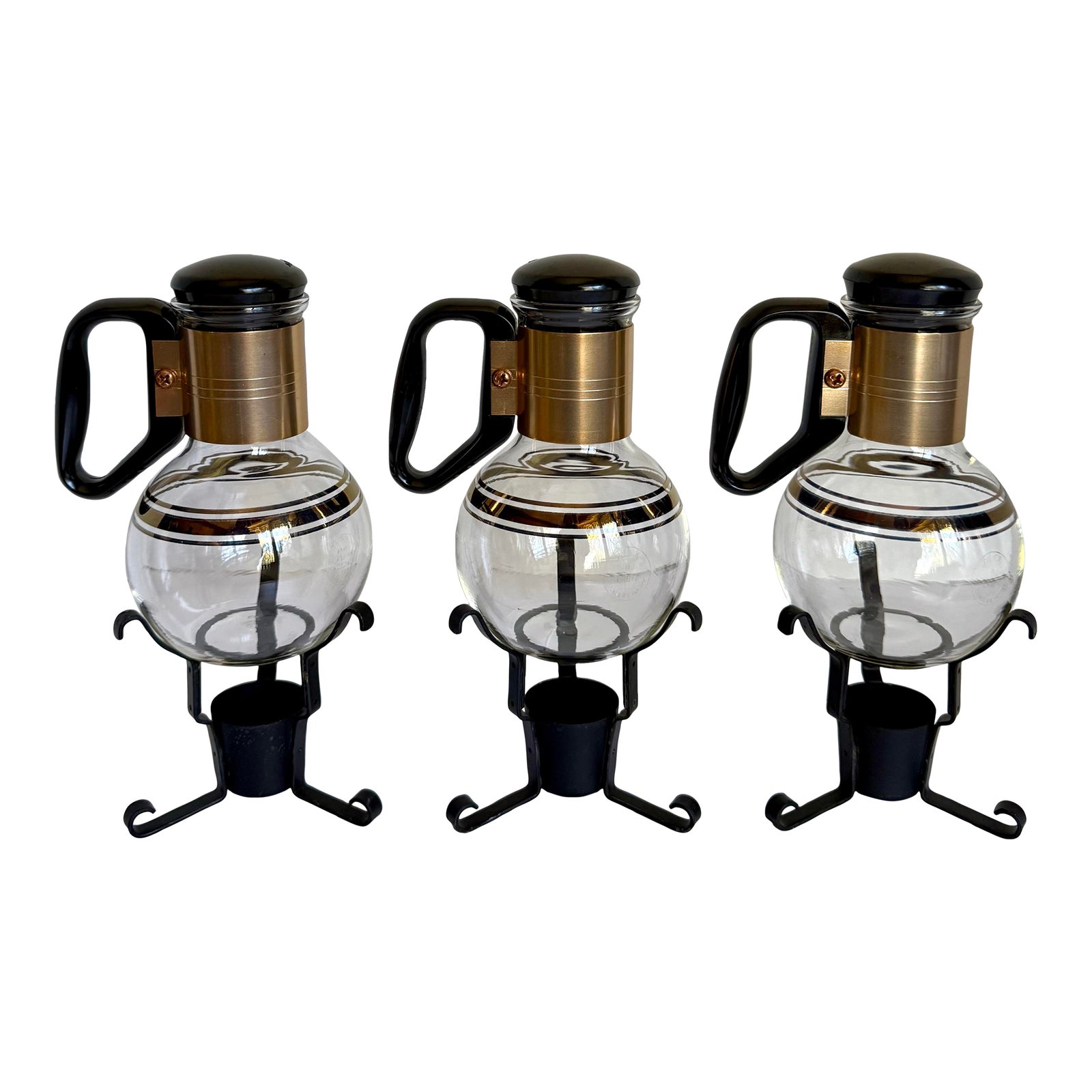 Set of 3 Pyrex for Silex Coffee Syrup Carafes With Warmer Stands | Chairish