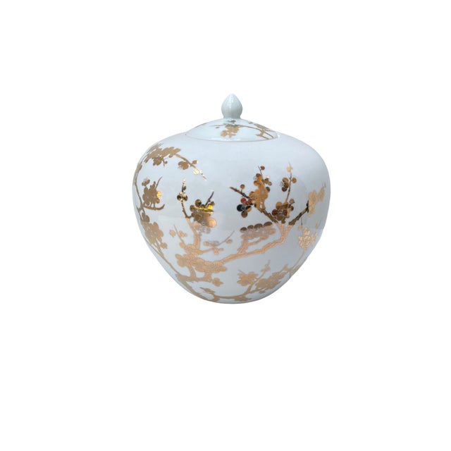 Williams Sonoma Home Porcelain White and Gold Ginger Jar For Sale - Image 15 of 15