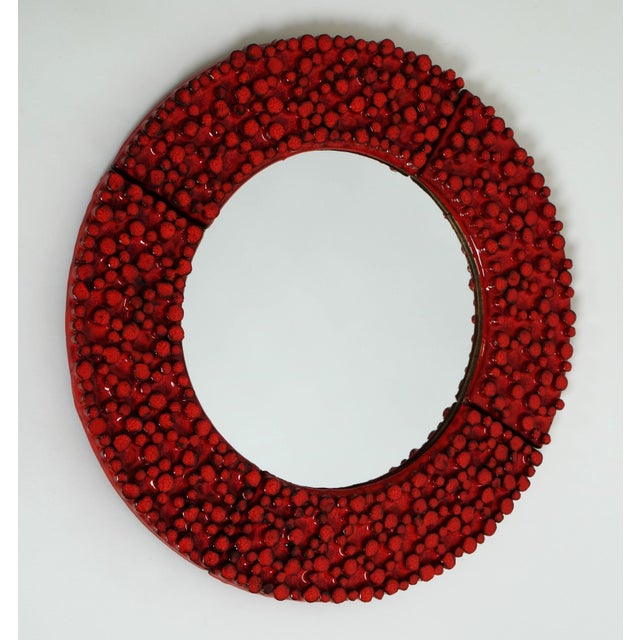 Red Large Red Ceramic Mirror by Oswald Tieberghien, 1970s For Sale - Image 8 of 18