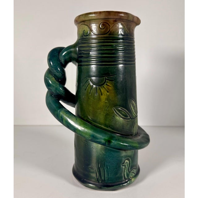 Art Nouveau Belgium Pottery Jug with Twisted Handle For Sale - Image 9 of 10