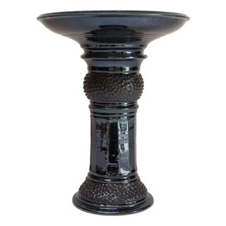 Vintage Studio Pottery Metallic Blue Pedestal / Votive Holder by Deanna Nichols For Sale