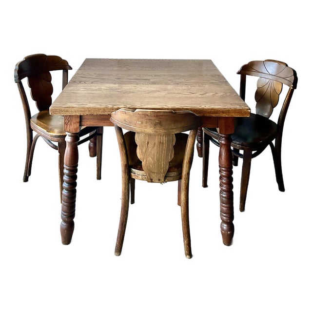 Antique Oak Wood Kitchen Table With Chairs For Sale