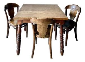 Antique Oak Wood Kitchen Table With Chairs