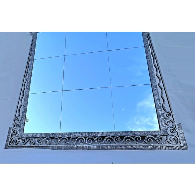 Large Art Deco Mirror in Wrought Iron For Sale - Image 4 of 10