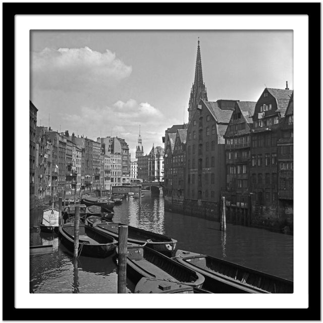 Canals Near St. Nicholas Church Hamburg Speicherstadt Germany 1938 Printed 2021 For Sale - Image 4 of 5