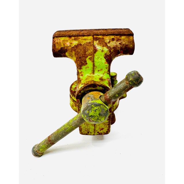 Neon Green Vintage Columbian Bench Vise Cleveland Usa Layered Paint For Sale - Image 8 of 11