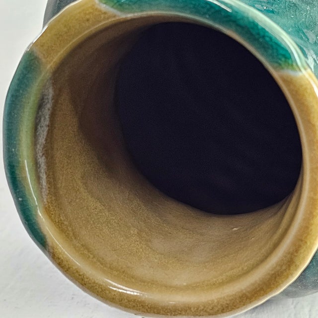 Dark Green Tall Ceramic Dark Green Yellow Flower Vase For Sale - Image 8 of 9