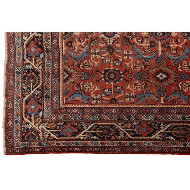 Textile Mid-Century Persian Mahal Rug Hand-Knotted Wool Red & Navy Allover Floral Design For Sale - Image 7 of 10