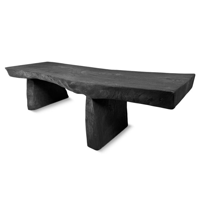 Black Organic Modern Black Natural Edge Slab Bench/Coffee Table For Sale - Image 8 of 9