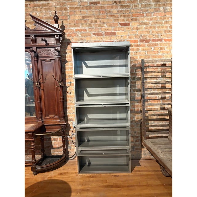 Vintage 5-Section Industrial Steel Bookcase For Sale - Image 4 of 12