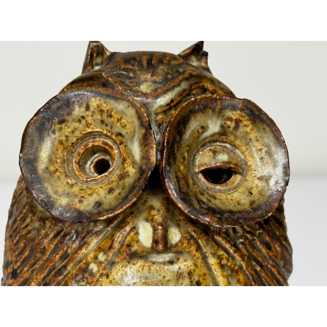1 Charming Small Owl Bird Big Eyes Surrealist Studio Pottery Sculpture. Subject a cute animal owl in full front profile,...