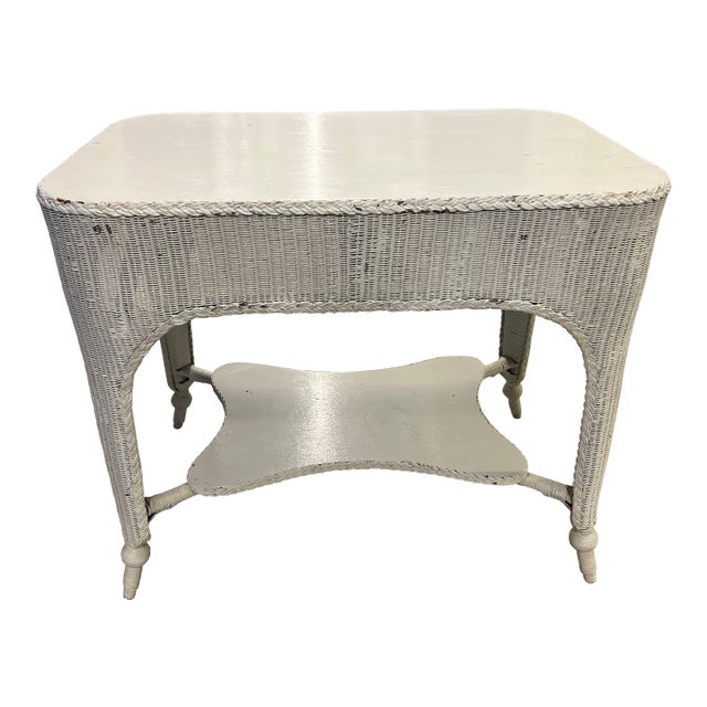 Antique Victorian Painted White Wicker Library Table For Sale