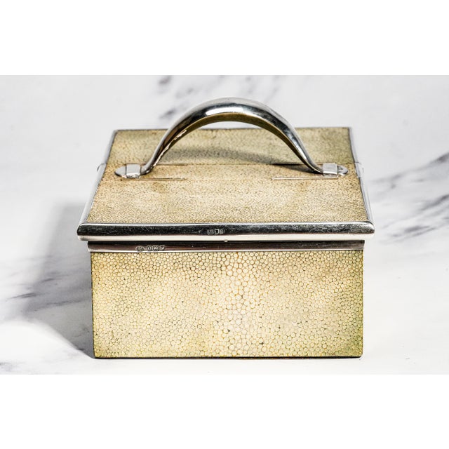 English Edwardian Antique Shagreen Leather Sterling Silver Cigar Box Tobacciana For Sale - Image 11 of 16