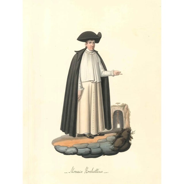 Watercolour on ivory colored paper, 1820 c.a. Beautiful watercolour representing a monk. Hand-titled black ink on lower...