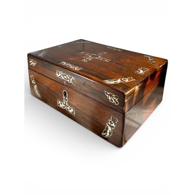 Late 19th Century Antique Victorian English Mother-of-Pearl Inlaid Rosewood Box. For Sale - Image 5 of 15