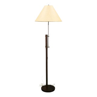 Vintage German Adjustable Oak and Metal Floor Lamp with Handmade Paper Shade, 1970s For Sale