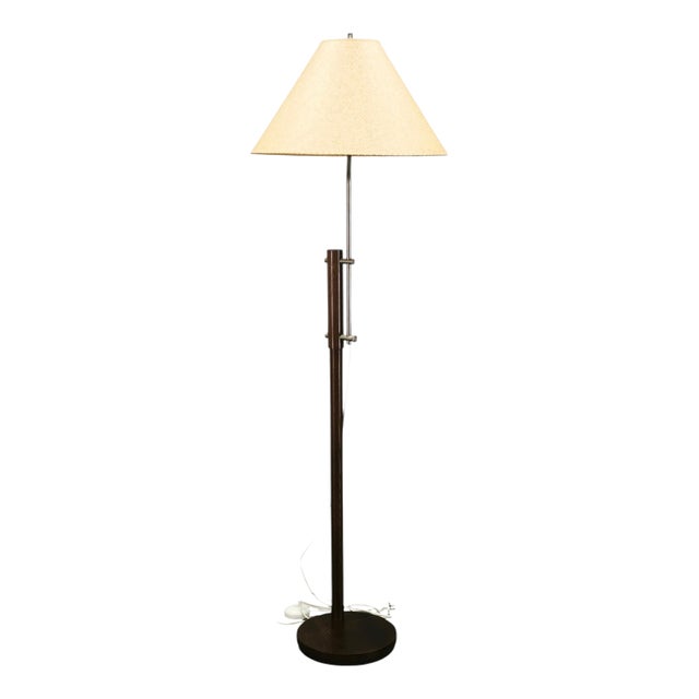 Vintage German Adjustable Oak and Metal Floor Lamp with Handmade Paper Shade, 1970s For Sale