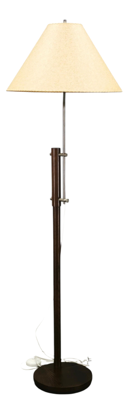 Vintage German Adjustable Oak and Metal Floor Lamp with Handmade Paper Shade, 1970s