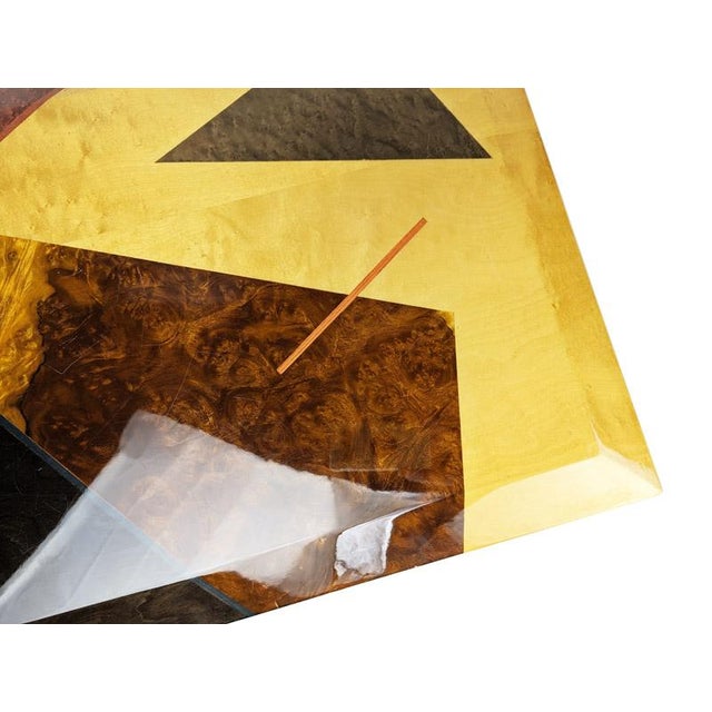 Wooden Table with Geometric Inlays and Metal Base by Offredi for Saporiti, 1980s For Sale - Image 9 of 14