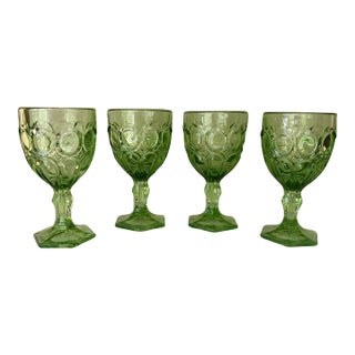 Fostoria Moonstone Green Water Glasses Set 8 For Sale