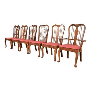 Baker Furniture Style Queen Anne Solid Walnut Dining Chairs, Set of Six For Sale
