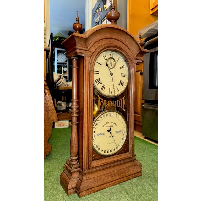 Victorian Antique Seth Thomas Double Dial Calendar Clock For Sale - Image 3 of 12