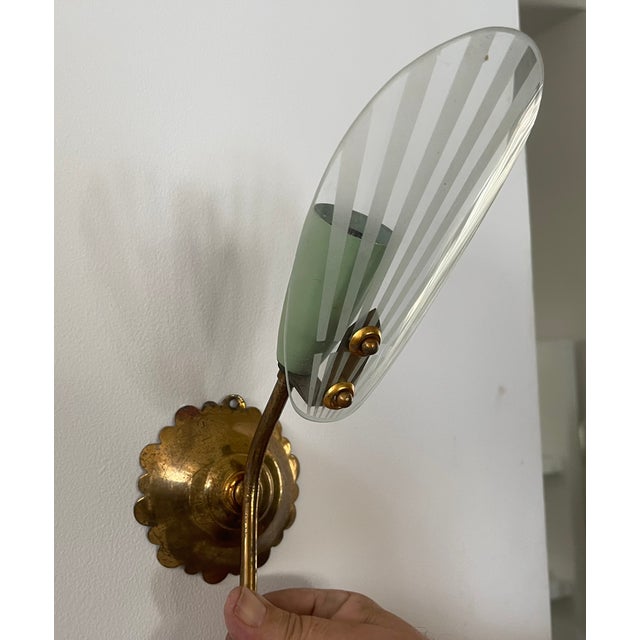 Italian Brass Glass Sconces, 1950s, Set of 3 For Sale - Image 16 of 18