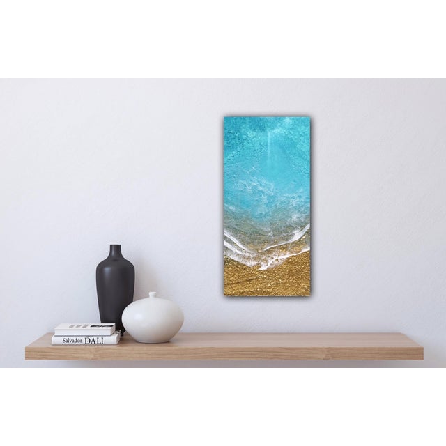 Abstract Teal Waves #50 by Ana Hefco | Layered Tinted Resin on Wood Panel Abstract Ocean Waves For Sale - Image 3 of 4