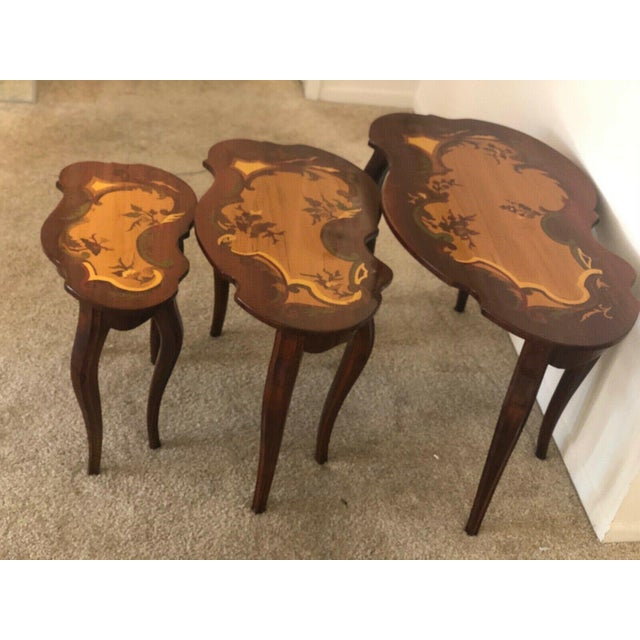 Art Deco Marquetry Inlay Nesting Tables - Set of 3. For Sale - Image 4 of 6