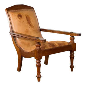Early 20th Century Dutch Colonial Brown Leather Lounge Chair