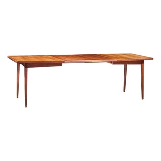 Jens Risom Mid Century Walnut Surfboard Expanding Dining Table With 2 Leaves For Sale
