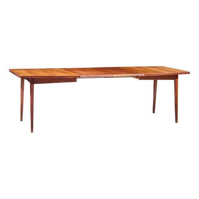 Jens Risom Mid Century Walnut Surfboard Expanding Dining Table With 2 Leaves For Sale