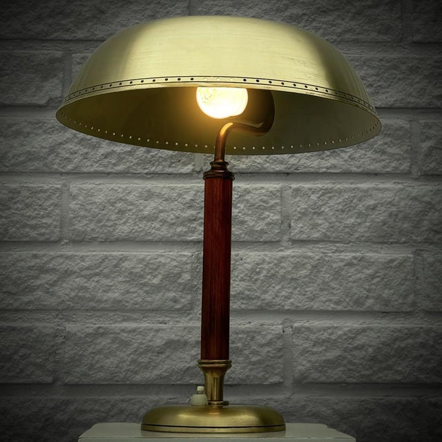 Vintage Swedish Table Lamp in Brass and Walnut from Boréns, 1940s For Sale - Image 4 of 11