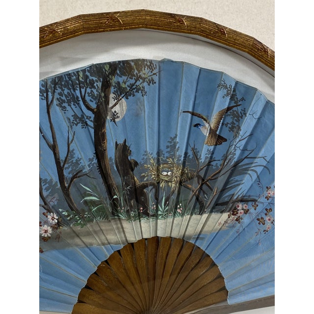 Antique Fan with Animal Landscape and Full Moon For Sale - Image 4 of 6