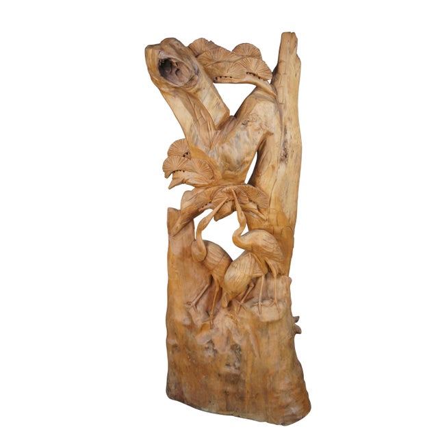 Rustic Mid 20th Century Large Hand Carved Heron Bird Sculpture For Sale - Image 3 of 10