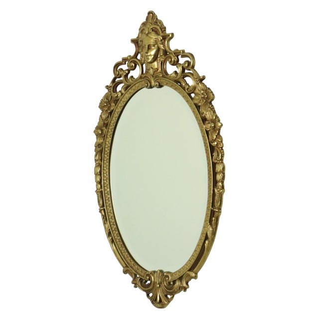 Louis XV Baroque French Brass Crested Mirror in Gold, 1950s For Sale - Image 14 of 17