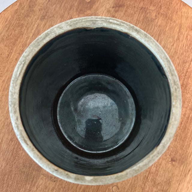 Vintage American Primitive Two-Toned Glazed Stoneware Crock For Sale - Image 4 of 12