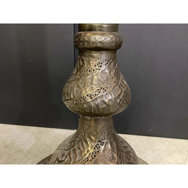 Islamic Arabian Moorish Brass Jardiniere on Stand For Sale - Image 12 of 13