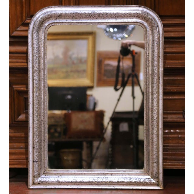 Late 19th Century 19th Century French Louis Philippe Silver Leaf Wall Mirror With Geometric Decor For Sale - Image 5 of 6