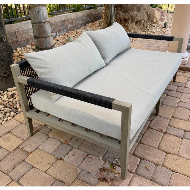 Contemporary Four Hands Outdoor Loveseat in Stone Grey Fabric – Excellent Condition For Sale - Image 3 of 3