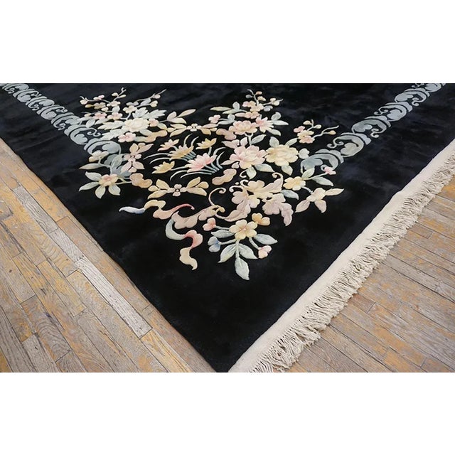 Art Deco 1930s Antique Black Color Minimalist Open Field Chinese Art Deco Rug For Sale - Image 3 of 9